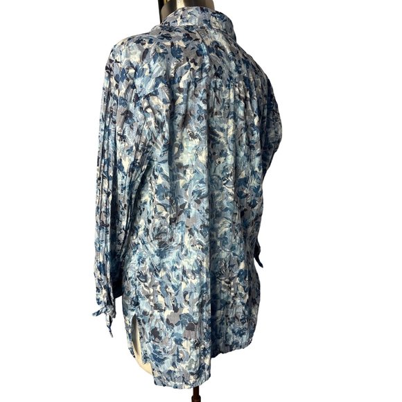 JM collection women’s blouse XL Blue button up 3/4 sleeve V neck - Picture 4 of 13